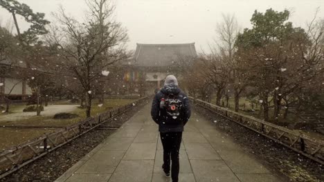 Zu-Fuß-Zu-Einem-Tempel-Im-Schnee-In-Japan