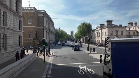 View-from-the-top-deck-of-a-bus-on-Whitehall-in-Westminster,-London,-England