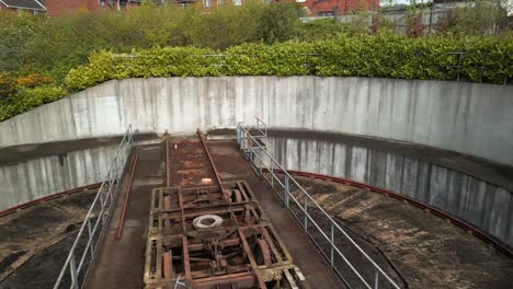 Flyover-of-a-train-turntable-at-Whitehead-Railway-Museum,-Northern-Ireland