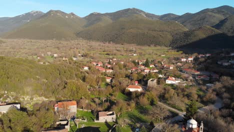 Aerial-View-Of-Houses-In-Small-Village-Of-Poliani-In-Peloponnese-Region,-Greece