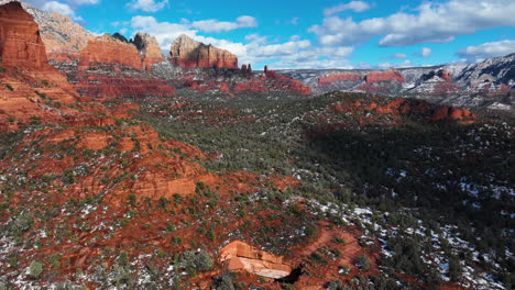Sedona-Red-Rocks-And-Dense-Pine-Forest-On-A-Sunny-Day-In-Arizona,-United-States
