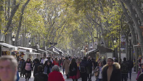 Menschenmenge-Zu-Fuß-Auf-Der-Zentralen-Straße-La-Rambla-In-Der-Stadt-Barcelona