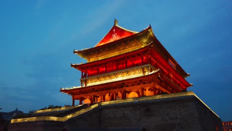 Xian,-China---July-2019-:-Xian-Bell-Drum-Tower-beautifully-lit-and-illuminated-at-night,-Shaaxi-Province