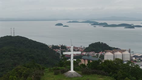 Aerial-view-of-islands-in-Babitonga-Bay-from-Morro-da-Cruz-in-São-Francisco-do-Sul,-Brazil