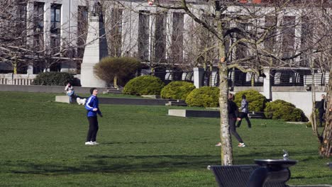 Ein-Paar-Leute-Spielen-Volleyball-In-Einem-Outdoor-Park