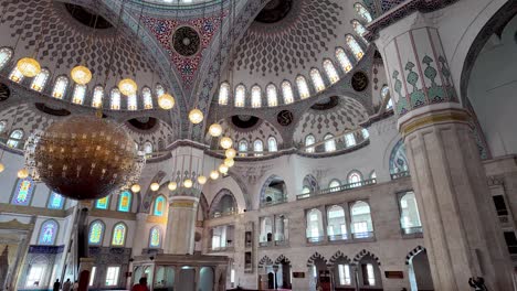 Ankara,-Türkiye:-Incredible-interior-view-of-the-Kocatepe-Mosque,-the-largest-mosque-in-Ankara,-showcasing-its-stunning-architecture-and-intricate-details