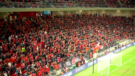 Football-fans-on-stadium-watching-with-attention-match-between-Albania-and-France-for-UEFA-European-Championship-qualifying