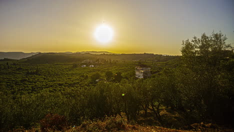 Time-lapse-of-sun-setting-over-tranquil-hills-revealing-Laconian-charm