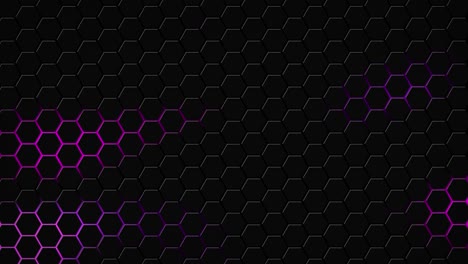 Dark-hexagon-geometry-glowing-tiles-3D-animation-neon-LED-luminance-light-shapes-cyber-digital-pattern-technology-background-color-dark-pink-purple