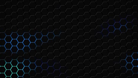 Dark-hexagon-geometry-glowing-tiles-3D-animation-neon-LED-luminance-light-shapes-cyber-digital-pattern-technology-background-color-dark-blue