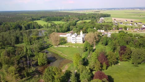 Dobra-Palace-In-Picturesque-Nature-Park-Scenery-Near-Rural-Village-In-Opole-Voivodeship,-Poland