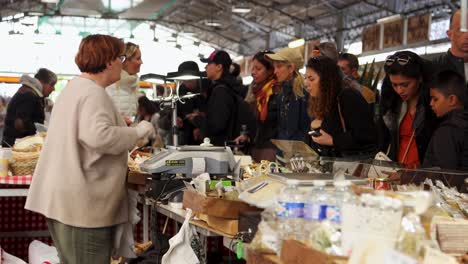 Scene-Of-Buyers-At-Provencal-Market-In-Antibes,-Cote-D'Azur,-France,-Static-Shot