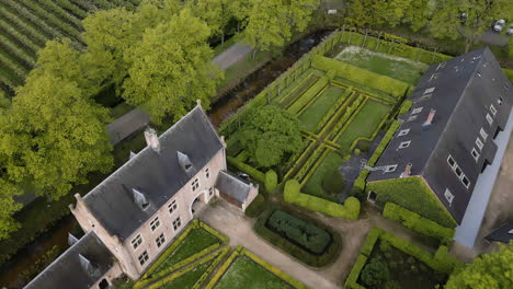 Spiritual-monastery-building-complex-in-Belgium,-aerial-drone-view