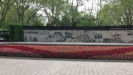 Art-wall-in-Lu-Xun-Park,-Shanghai,-China,-panning-shot