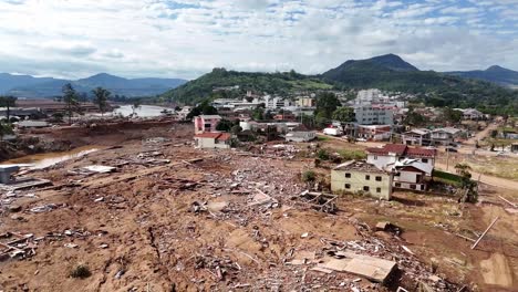 South-American-city-in-ruins,-destructive-force-extreme-flooding,-aerial