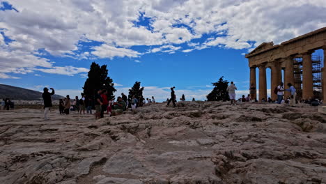 Crowd-of-tourists-gathered-to-visit-Parthenon-temple-in-Athens-acropolis