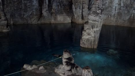 Mann-Schwimmt-Im-Kristallklaren-Wasser-Einer-Unterirdischen-Cenote