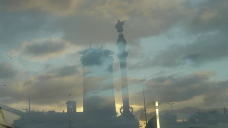 Scenic-reflection-view-of-the-Christophe-Colomb-monument-in-Barcelona
