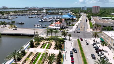 aerial-fast-push-over-the-retail-district-in-daytona-beach-florida