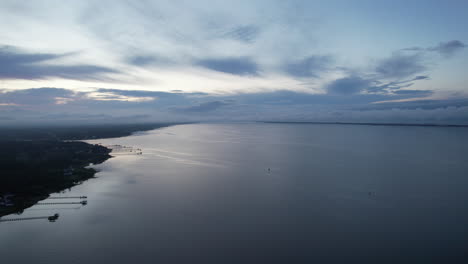 Morning-aerial-shot-of-the-Bogue-sound,-coastal-area