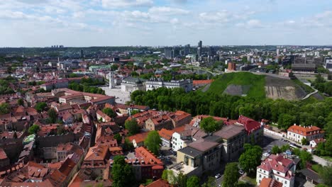 Aerial-Boom-Shot-Reveals-Lithuania's-Capital-City---Vilnius-on-Beautiful-Summer-Day