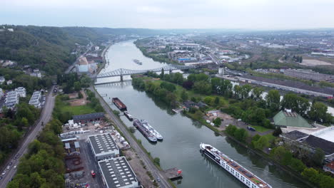 Rouen-City-On-The-River-Seine-With-A-Sailing-Cruise-Ship-In-Northern-France