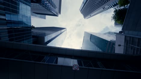 Abstract-slow-motion-looking-up-driving-through-the-business-district-in-Singapore