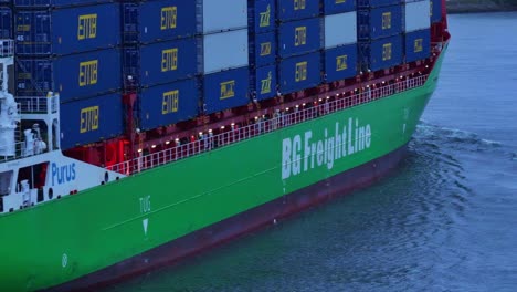 BG-Freight-Line-Shipping-Containership-Across-The-River-Near-Barendrecht,-Netherlands