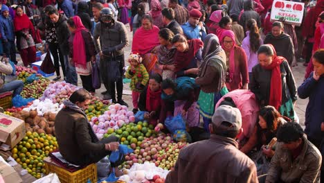 Close-elevated-shot-of-market-stalls,-Bhaktapur,-Kathmandu-Valley,-Nepal