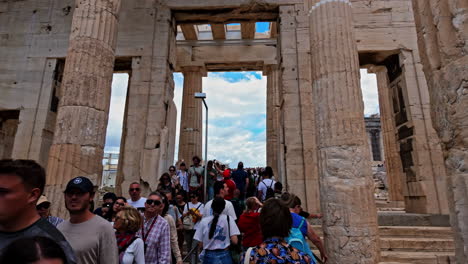 Monument-of-Agrippa-at-Acropolis-Parthenon-in-Athens-Greece-packed-full-of-tourists