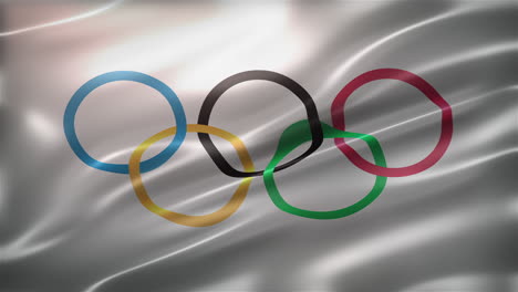 Olympic-rings-flag,-Olympic-logo-front-view,-full-frame,-sleek,-glossy,-fluttering,-elegant-silky-texture,-waving-in-the-wind,-realistic-4K-CG-animation,-movie-like-look,-seamless-loop-able