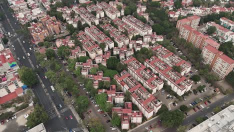 Aerial-view-of-a-housing-complex-in-Coyoacan,-CDMX