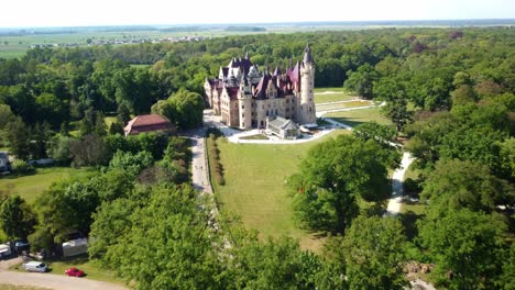Bird's-eye-view-of-the-historic-castle-in-Moszno-near-Opole,-Silesia--Poland
