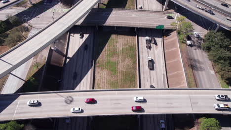 Aerial-View-of-Highway-Interchange-and-Junction-Just-Outside-Downtown-Houston,-Texas-USA