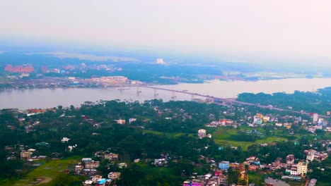 Aerial-View-Of-Road-Bridge-Over-Kirtankhola-River-In-Barisal,-Bangladesh