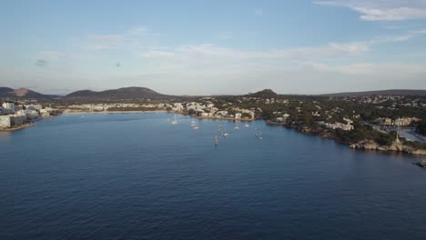 Aerial-View-Of-Cala-de-Santa-Ponsa-At-Sunset-On-Coast-Of-Mallorca,-Balearic-Islands,-Spain