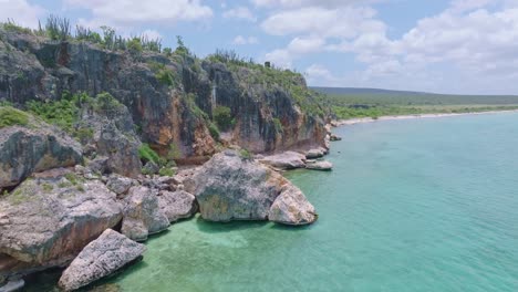Rocky-Cliffs-Of-Jaragua-National-Park-On-A-Sunny-Day-In-Summer-In-Bahia-de-las-Aguilas-In-Dominican-Republic