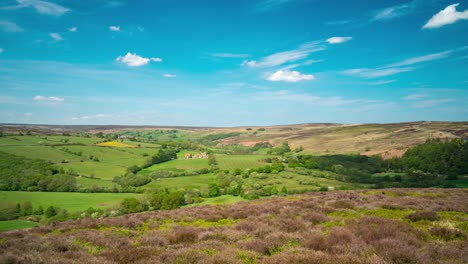 A-timelapse-looking-out-towards-Westerdale-from-Castleton-in-the-North-York-Moors-National-Park,-England