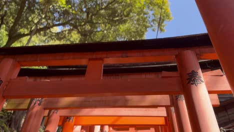 Nahaufnahme-Der-Orangeroten-Bögen-Des-Fushimi-Inari-Taisha-In-Kyoto,-Japan