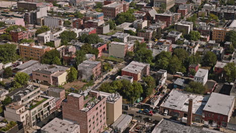 NYC-New-York-Aerial-v201-birds-eye-view-drone-flyover-Red-Hook-Brooklyn-neighborhood,-tilt-up-capturing-industrial-waterfront-district-and-downtown-cityscape---Shot-with-Inspire-3-8k---September-2023