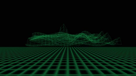 Cuadrícula-Repetitiva-Verde-Con-Malla-3d-Que-Rebota-Onda-De-Sonido-Patrón-De-Onda-Ondulante