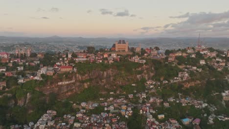 Rova---Queen's-Palace-on-the-hill-in-Antananarivo-in-Madagascar-st-sunset