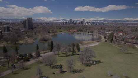 City-Park-Golf-Downtown-Denver-Zoo-Colorado-Spring-Mount-Blue-Sky-Evans-Aerial-drone-USA-Front-Range-Rocky-Mountains-foothills-skyscrapers-neighborhood-Ferril-Lake-daytime-sunny-clouds-circle-right
