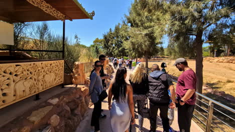 Visitantes-Caminando-Por-Un-Sendero-Arbolado-En-El-Parque-Zoológico-De-Attica-En-Un-Día-Soleado