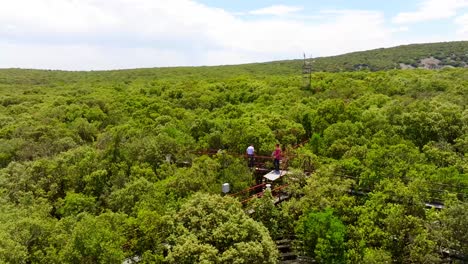 Denso-Bosque-Verde-Con-Investigación-Científica-En-Puéchabon,-Sur-De-Francia---Aéreo