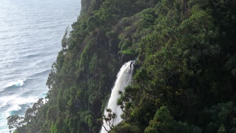 Exuberante-Vegetación-Y-Una-Cascada-A-Lo-Largo-De-La-Pintoresca-Costa-De-La-Costa-Norte-De-Maui