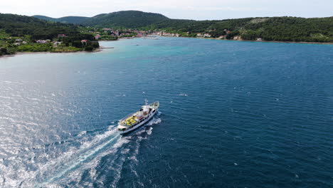 Traveling-Jadrolinija-Ferry-Boat-On-Dalmatian-Coast-Towards-Zlarin-Island-Near-Sibenik-In-Croatia