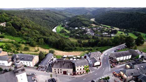 Aerial-view-from-idyllic-village-Rochehaut-to-Frahan,-Belgium-Ardennes