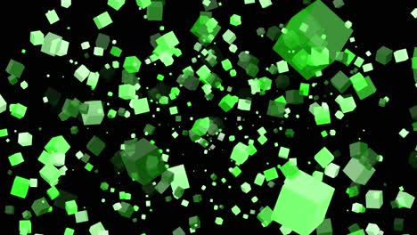 3D-floating-flying-spinning-cube-shape-square-animation-movement-in-space-on-black-background-visual-effect-geometric-pattern-colour-green