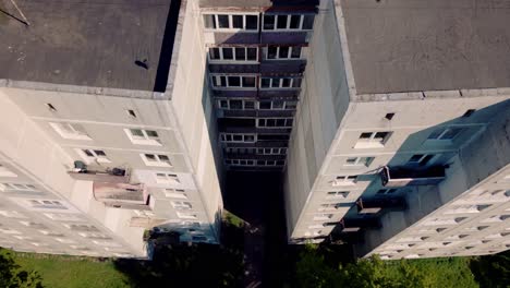 Top-down-view-and-descend-on-communistic-soviet-architecture-getto-building